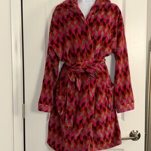 Vera Bradley Hooded Fleece Robe L/xl Pink Short Bath Robe
